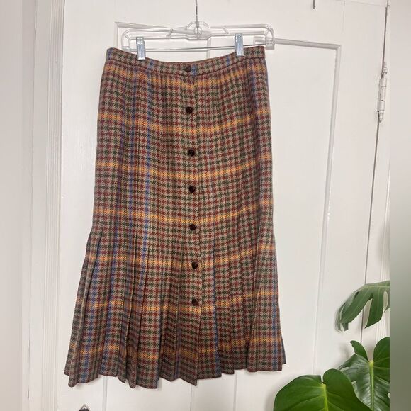 Vintage Valentino Boutique Wool Tweed Plaid Midi Skirt  Size 8 - Picture 3 of 8